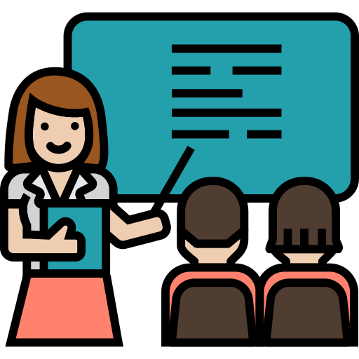 Ícone representando professora, quadro e livro